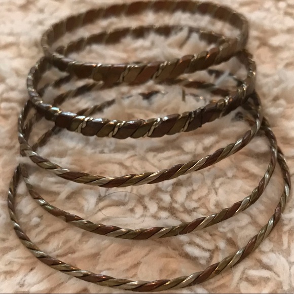 Bundle of 5 Bronze Tone Bangle Bracelets - Picture 4 of 5